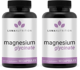 Luma Nutrition Magnesium Glycinate 1000mg Per Serving - Support Stress, Sleep, Nerve & Muscle Health - Pure Magnesium Supplement Capsules - Chelated for High Absorption - 60 Capsules (Pack of 2)