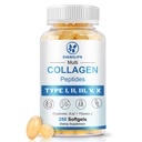 Multi Collagen Peptides for Women & Men, Hydrolyzed Collagen Peptides-Type I, II, III, V, X - with Hyaluronic Acid,Vitamin C,Biotin,Supports Skin Hair Nail, Non-GMO, 280 Softgels