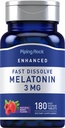 Piping Rock Melatonin 3mg | 180 Fast Dissolve Tablets | Berry Flavor | Adult Support Formula | Non-GMO, Gluten Free