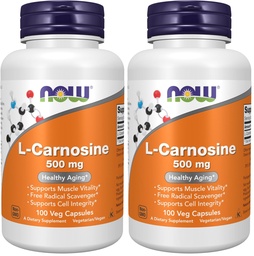 NOW Foods Supplements, L-Carnosine (Beta-Alanyl-L-Histidine) 500 mg, Healthy Aging, 100 Veg Capsules,(Pack of 2)
