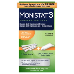 Monistat 3 Day Yeast Infection Treatment for Women, 3 Miconazole Ovule Inserts and External Monistat Anti-Itch Cream Bundle