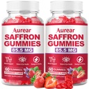 2 Pack Saffron Gummies, 10-in-1 Saffron Supplement, Contains 88.5 mg of Saffron Extract, Mood & Sleep Support, Sugar-Free, Strawberry Flavor, 120 Count