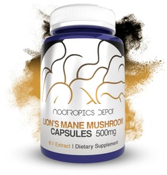 Nootropics Dépôt Lions Mane Mushroom Capsules de 8:1 Corps entier de fruits Extrait double de 500mg de 180 Nombre de Héricium érinaceus