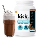 Kick Whey Protein Powder, Chocolate Flavor, 25 G Protein Gluten Free Workout Supplement with Amino Acids to Support Fitness Goals & Gut Health, No Added Sugar, No Artificial Flavor, 16 Servings