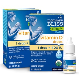 Mommy's Bliss Organic Baby Vitamin D Drops | Infant Vitamin D3 Drops Promote Healthy Growth and Bone Development | Newborn+ | 0.11 Fl Oz (100 Servings) | Pack of 2