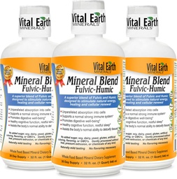 Vital Earth Minerals Fulvic Humic Mineral Blend Liquid 3-Pack – Fulvic Acid Supplement with 70+ Trace Minerals, Electrolytes for Recovery, Balance & Energy, 32 Oz Ea + 1 Oz Cup Ea