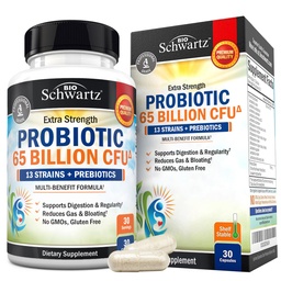 Probiotic 65 Billion - Probiotics with Prebiotic for Women & Men - Lactobacillus Acidophilus Digestive Health Capsules - Targeted Release Technology - Shelf Stable Supplement Non-GMO Dairy Free-30ct