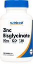 Nutricost Zinc Bisglycinate (50mg) 120 Capsules de végétalien - Supplément sans OGM, sans gluten
