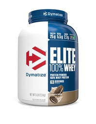Dymatize Elite 100% Whey Protein Powder, Cookies & Cream, 25g of Protein, 5.5g BCAAs, Less Than 140 Cal., Gluten Free, 2g Carb, 2g Sugar, 3g Fat (63 Servings)