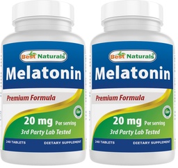 Best Naturals Melatonin 20mg 240 Tablets - Drug-Free Nighttime Sleep Aid - Non-GMO & Gluten Free (Pack of 2)