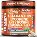 Solar Skin Astaxanthin Tanning Supplement Lycopene L-Tyrosine Vitamins A C D E, PABA Beta Carotene Selenium Grapeseed Extract Omega 3 Flax Seed Copper Capsules By Clean Nutra