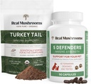 Real Mushrooms Turkey Tail Powder for Humans (45 Servings) & Turkey Tail for Pets (90ct) - Powder & Capsules Bundle for Immune Support - Vegan, Non-GMO, Grain-Free, Gluten-Free