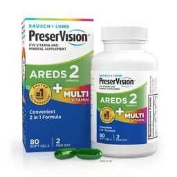 PreserVision AREDS 2 + Multivitamin, #1 Eye Doctor Recommended Brand, 2-in-1 Eye Vitamin with Lutein, Zeaxanthin, Zinc, and Vitamin C, D & E, 80 Softgels