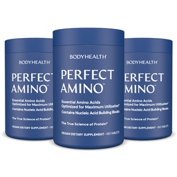 BodyHealth PerfectAmino Tablets, (3-Pack) Essential Amino Acid with BCAAs + Lysine, Phenylalanine, Threonine, Methionine, Tryptophan, Supplement for Muscle Mass Production, Recovery & Strength