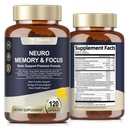 Totaria Cerveau Suppléments pour mémoire et focus, Santé du cerveau avec L-Tyrosine, Alpha GPC, Ginkgo Biloba, Bacopa Monnieri, Soutien cognitif nootropique - Non-OGM, Sans gluten (120 comtes)