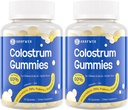 Gommies de supplément de colostrum bovine - avec 60% IgG le plus élevé, Lactoferrine, Probiotiques et Prébiotiques pour adultes et enfants, Vanilla Flavor & sans sucre, 2 Pack