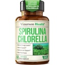 Capsules de Spiruline et Chlorella - Capsules de Spiruline avec Poudre de Chlorelle pour Immune, Antioxydant et Soutien énergétique. Nutritif Super Vert. Vegan & Non-OGM. Troisième partie testée. 60 Casquettes