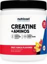 Nutricost Créatine + Aminos 30 portions (arôme de punch de fruits) - 5 000mg Créatine monohydraté + 5000mg Amino BCAA Blend par portion