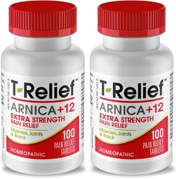 T-Relief Extra-Strength Arnica +12 actifs naturels de soulagement pour la douleur du dos Douleurs musculaires articulaires et étourdissement, corps entier soulagement rapide pour les femmes et les hommes - 100 comprimés (2 pack)