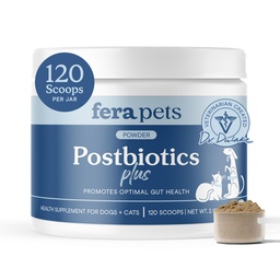 Fera Pets Postbiotics Plus Prebiotics for Dogs & Cats - with Slippery Elm - Promotes Optimal Digestive Health & Inflammatory Response - Enhances Immunity - 120 Scoops
