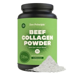 Zen Principle Grass-Fed Agglomerated Hydrolyzed Collagen Peptides 3 lb. Anti-Aging Protein for Healthy Hair, Skin & Joints. Paleo Friendly, GMO and Gluten Free, Pasture-Raised Bovine.