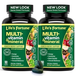 Life's Fortune Whole Food Multivitamin & Mineral Supplement for Men & Women – Energy Support Vitamins for Immune, Brain & Metabolism Support – Iron Free, Vegetarian Tablets, 180 Count (2 Pack)