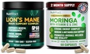 Lions Mane Supplement Capsules & Moringa Capsules - Complete Brain, Energy & Immune Support Complex - With Vitamin C, Zinc, L Theanine, L-Lysine, Vitamin B Complex - Vegan, Non-GMO, Made in USA