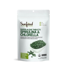 Comprimés de spiruline de Chlorella - Comprimés d'algues vertes de Spiruline et de Chlorella pour les femmes et les hommes, source de chlorophylle, de vitamines B et de protéines, mur cellulaire brisé, végétalien - sac de 4 oz
