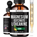 Vita Guard Magnesium Glycinate 500mg & L-Theanine 200mg Liquid Drops – Maximum Absorption Sleep, Calm & Stress Relief Supplement – Sugar-Free, Natural Pineapple Flavor, Non-GMO – 60ml, 30-Day Supply