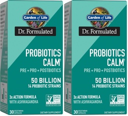 Garden of Life Dr. Formulated Pre,Post & Probiotics Calm 50 Billion CFU Daily 3-in-1 Complete Supplement with Ashwagandha – Mood Support,Digestive & Immune Support,30 Vegetarian Capsules,(Pack of 2)