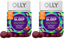 OLLY Muscle Recovery Sleep Gummies, Sleep and Sore Muscle Support, 3mg Melatonin, Tart Cherry, Vitamin D, Berry Flavor - 40 Count (Pack of 2)