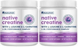 Poudre monohydratée NativePath Creatine avec L-Leucine et L-Carnitine - Supplément de construction musculaire pour hommes et femmes - 30 portions (paquet de 2)