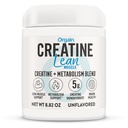Orgaine Micronized Creatine Monohydrate Lean Poudre musculaire avec mélange de métabolisme, Sans arôme, 50 portions, soutient la force musculaire et la santé du cerveau, pas de lait ou de soja, sans gluten, végétalien