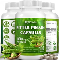 Amer Melon Capsules de 150 capsules végétaliennes Approvisionnement de 150 jours $ 9,000mg par portion $ Bitter Melon Fruit 25:1 Extrait $ 100% Pure & Natural $ Supplément sans gluten $ Ultimate Concentré