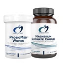 Designs for Health Magnésium & Women's Probiotic Bundle - ProbioMed Femmes (30 Capsules) Gut Health & Vaginal Probiotic avec Magnésium Glycinate Complexe (60 Capsules) Absorption Supérieure Magnésium