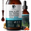 Shilajit Liquid Drops, 12-in-1 Complex - Sea Moss, Ashwagandha, Maca, Fulvic Acid, Trace Minerals, Liquid Vitamins Supplement for Men and Women, Energy, Antioxidant, Immune Support, 60ML/2 FL Oz
