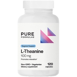 PureFormulas L Theanine Supplement 100 mg, L-Theanine Supports Stress Levels, Relaxed State, Mood, Sleep, Dairy Free, Soy Free, Non-GMO 120 Vegetarian Capsules