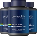 ProHealth Trans Resveratrol Plus 1000mg. Supplément trans-rés le plus recherché dans le monde. Doctor Formulé avec Quercetin & BioEnhancers pour Max Potency. Laboratoire testé 98% Pure. 30 portions (3 pack)