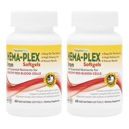 NaturesPlus Hema-Plex Fer - 60 softgels à action rapide - 2 packs - 85 mg Fer + vitamine C et bioflavonoïdes pour cellules rouges saines - Vegan, sans gluten - 40 portions totales