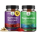 Bundle of Pure Extract of Saffron Supplements - Crocus Sativus Flower of Saffron Extract for Good Mood Metabolism and High Absorption Magnesium Complex - Magnesium Oxide with Citrate for Sleep Support
