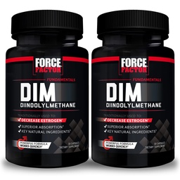 Force Factor DIM, 2-Pack, Pills to Decrease Estrogen in Men, Diindolylmethane Supplement with Key Natural Ingredients and Superior Absorption, Diindolylmethane 300mg, Works Fast, 60 Capsules