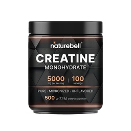 NatureBell Poudre monohydratée de créatine - 500g - Poudre micronisée - Fournit 5 000mg de créatine par portion - Soutien pré-entraînement ou post-entraînement* - Vegan & Keto Friendly - Non aromatisé
