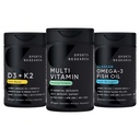 Sports Research® Multivitamin Pack - 23 Essential Vitamins & Minerals with CoQ10 & Iodine, Vitamin D3 5000iu + K2 100mcg, and Alaskan Omega-3 Fish Oil 1250mg