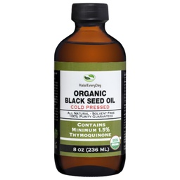Huile de graine noire biologique - Bouteille de verre pressée à froid certifiée USDA Plus de 1,5% Thymoquinone 3X résistance Turque noir Cumin Nigella Sativa non-OGM 100% huile de grain noir pur (8oz bouteille de verre)