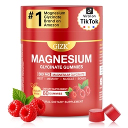 Magnesium Glycinate Gummies 500mg – Sugar Free Magnesium Gummies for Sleep, Stress, Muscle & Nerve Support – for Adults & Kids 4+, Vegan, No Melatonin (Raspberry Flavor, 60 Count)
