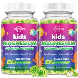 2 Pack Kids Magnesium Gummies - Magnesium Glycinate Gummies for Kids & Adults with L-Theanine, Chamomile, Licorice, Vitamin D, B6 for Sleep, Relaxation, Brain & Muscle - Sugar Free Apple & Kiwi