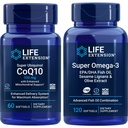 Extension de vie Super Ubiquinol Coq10, 100 Mg, 60 Softgels Super Omega-3 Epa/dha Huile de poisson, 120 Softgels.
