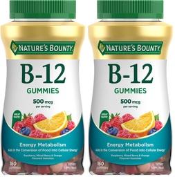 Nature's Bounty Vitamin B12 Gummies, Dietary Supplement, Supports Energy Metabolism and Nervous System Health, Mixed Berry Flavor, 500mcg, 160 Count (Pack of 2)