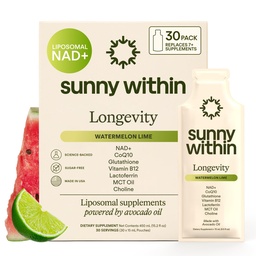 Liposomal Glutathione Supplement CoQ10, MCT, NAD+ Longevity Mix w/Liquid NAD+, B12, Avocado Oil – Cellular Health, Energy, Brain, Gut & Heart Support* – Watermelon Lime – 30 Pouches