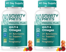 SmartyPants Gommies multivitamines prénatales, Omega 3 (DHA/EPA), Méthylfolate, Biotine, Vitamine D3, C, Vitamine B12, B6, A, K & Zinc, Sans gluten, 120 Nombre (40 jours) (paquet de 2)